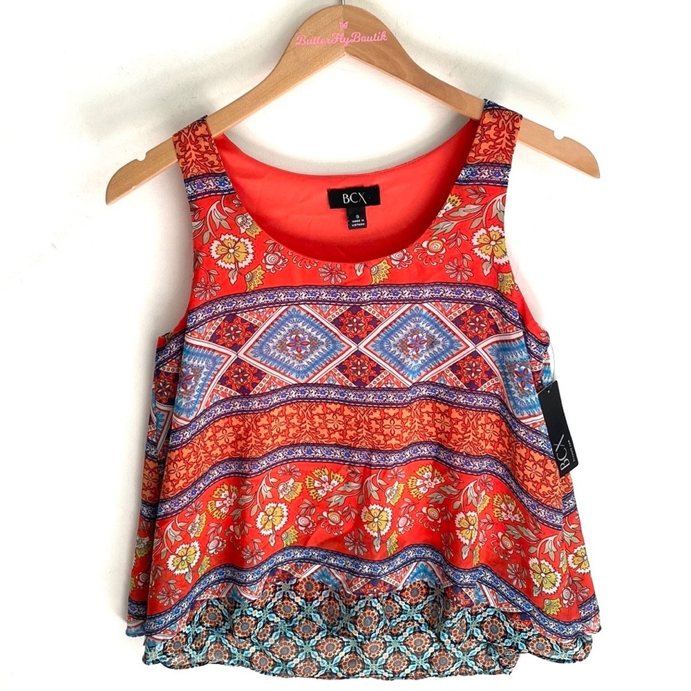 BCX sleeveless high low Floral printed‎ tiered ruffled bottom Top, Size: S, NWT